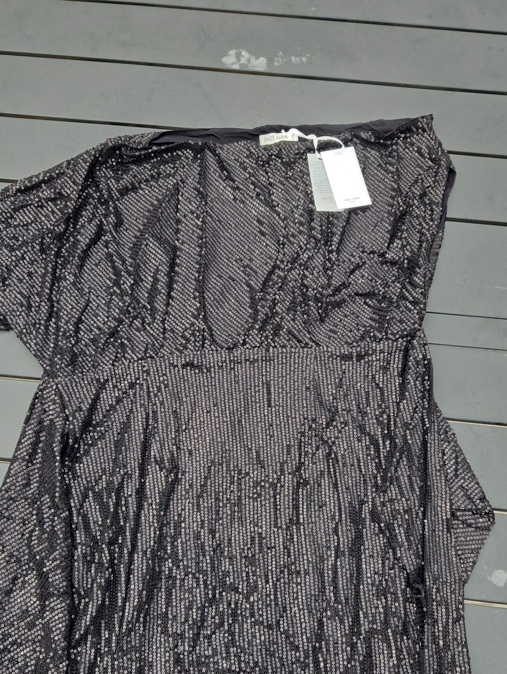 Grace Karin Strapless Black Sequin Gown